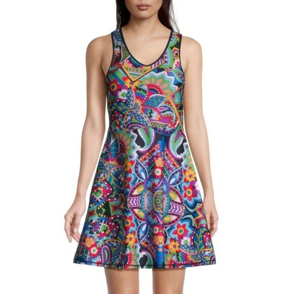 Johnny Was Bee Active Scoop Neck Fit And Flare Tennis Dress Multi Color Large - Picture 2 of 16